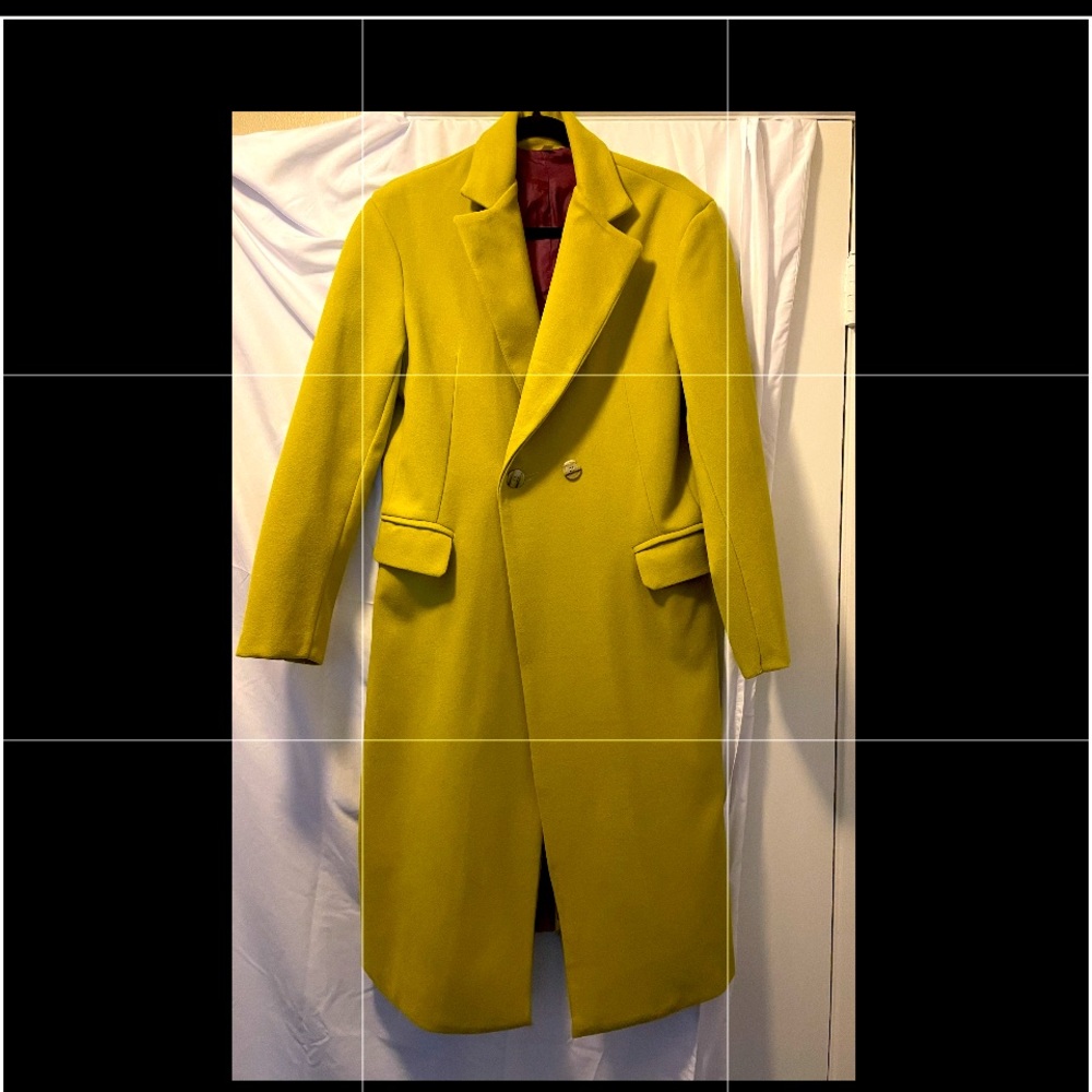 Ladies tailored wool coat. Beautiful green with plum colored lining.